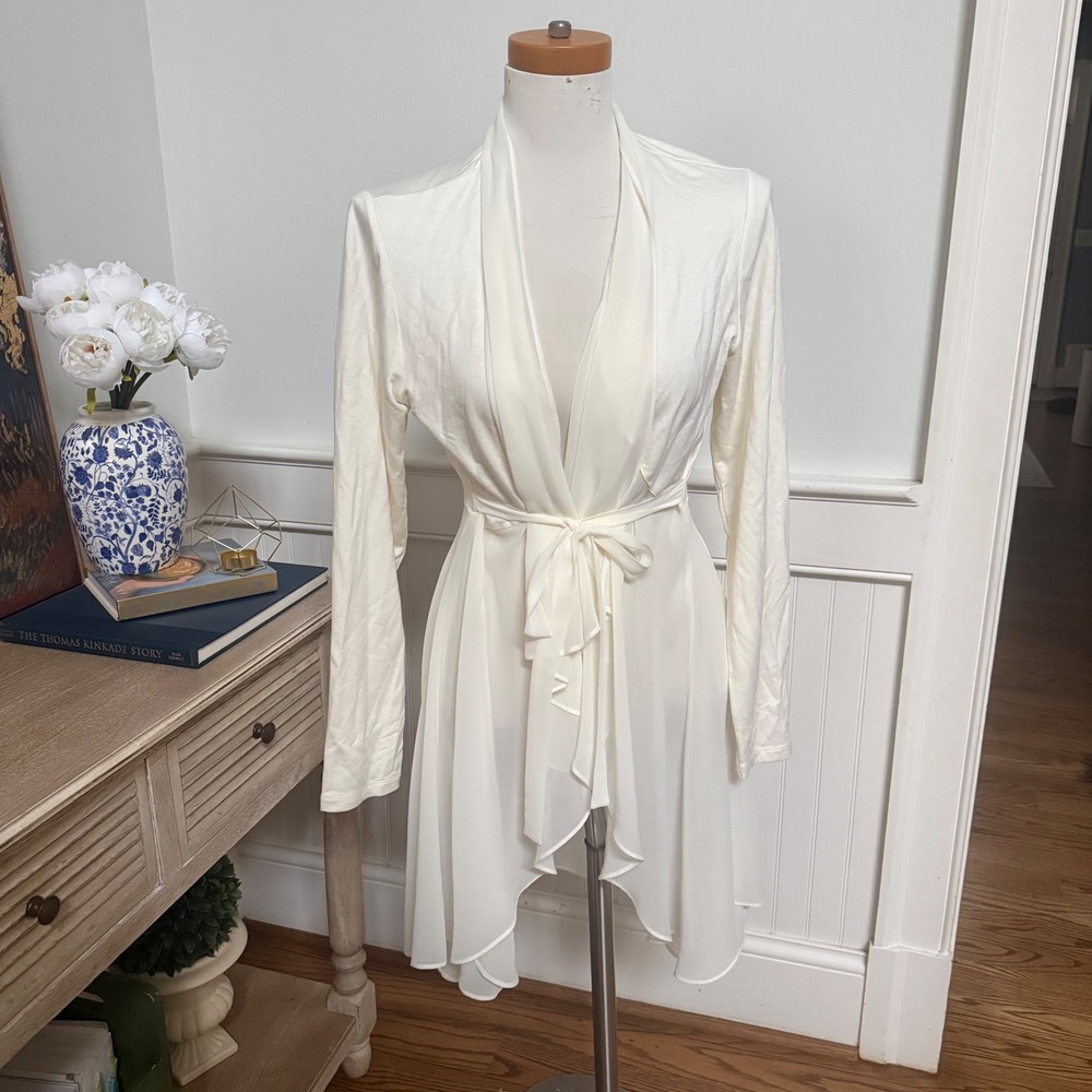 LOGO LOUNGE‎ Cream Wrap Sheer Overlay Long Sleeve Cardigan Kimono